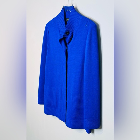 St. John Royal Blue Knit Concealed Button Cardigan Jacket - Picture 4 of 12